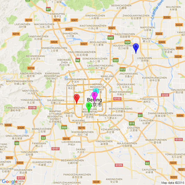 An overview map with several travel locations in Beijing.