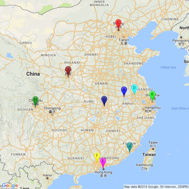 An overview map of China including Hefei and the other major cities.