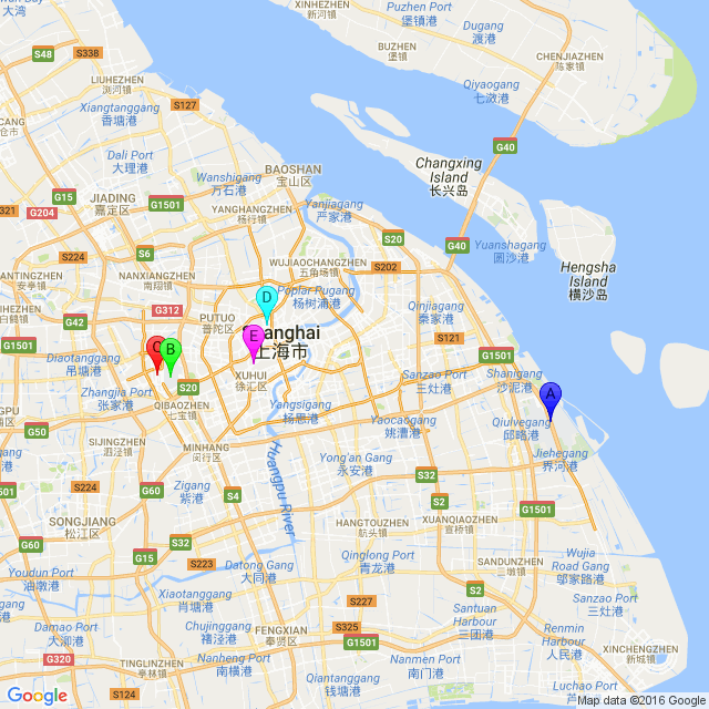 A map of the major travel hubs in Shanghai.